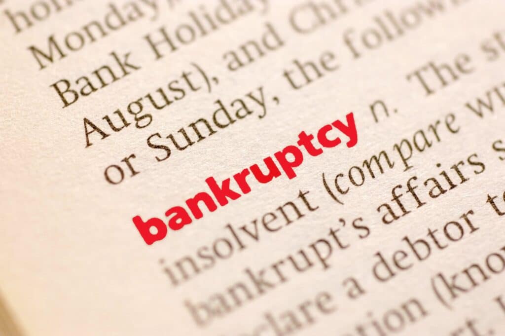 Dictionary definition of bankruptcy close up